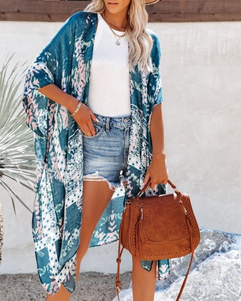 NAVY-PINK-PRINTED KİMONO