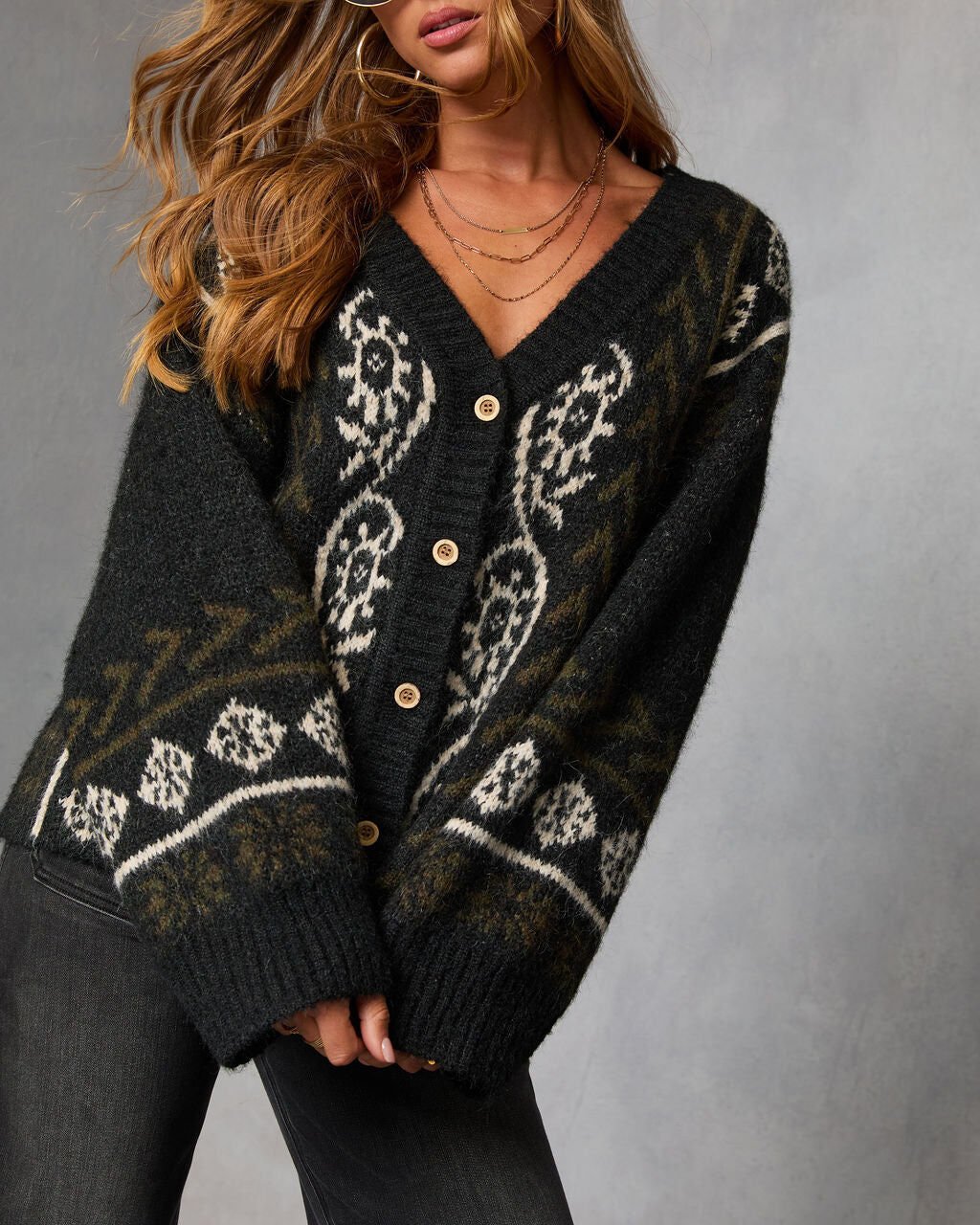 BLACK--ECRU CARDIGAN
