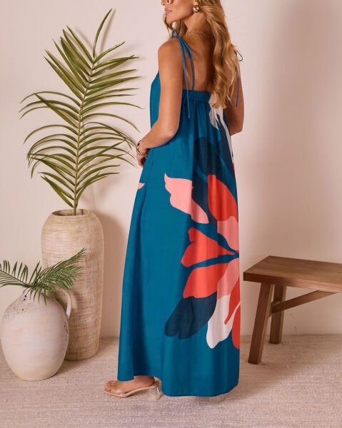 BLUE-SALMON-FLORAL DRESS