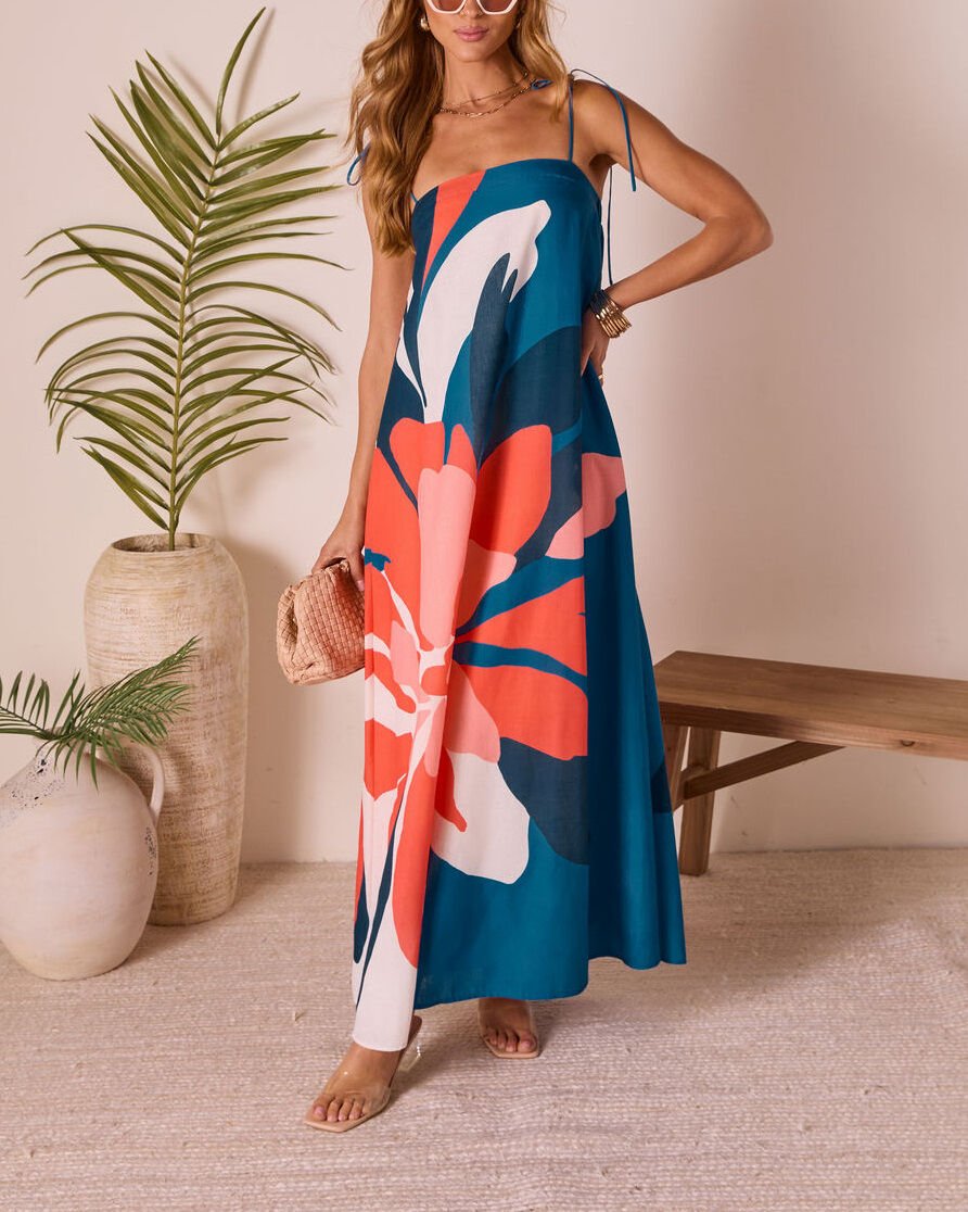 BLUE-SALMON-FLORAL DRESS