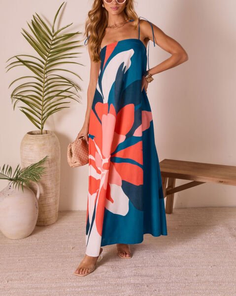 BLUE-SALMON-FLORAL DRESS
