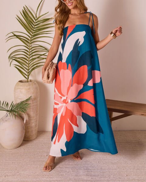 BLUE-SALMON-FLORAL DRESS