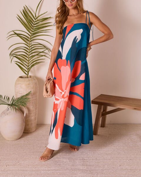 BLUE-SALMON-FLORAL DRESS