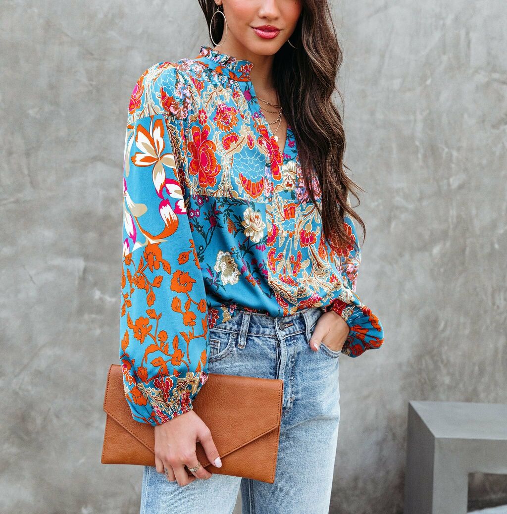 Blouse Blue-Floral Nd25240