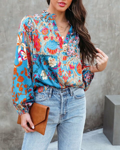 Blouse Blue-Floral Nd25240
