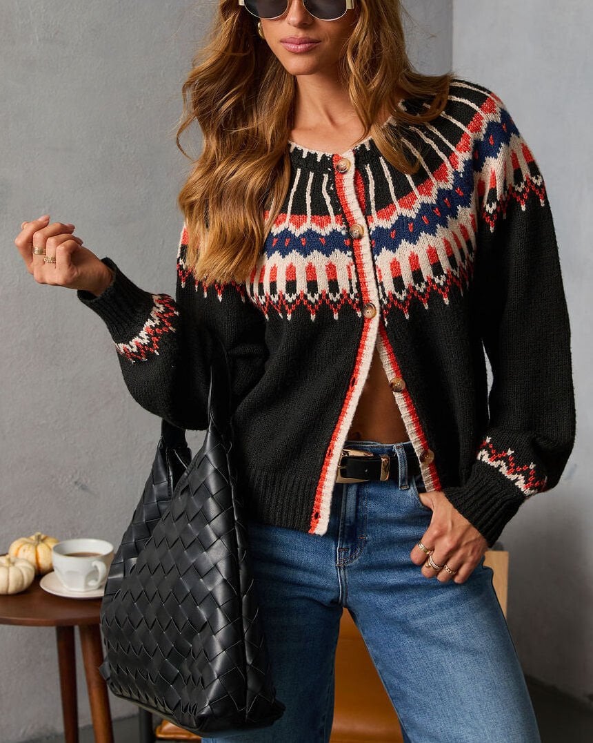 BLACK-RED-ECRU CARDIGAN