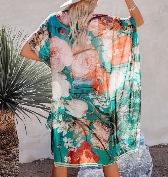 GREEN-PRINTED KIMONO