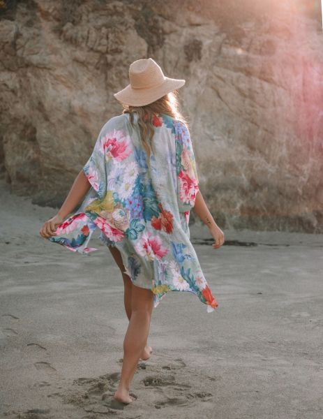 BLUE-PINK-FLORAL KİMONO
