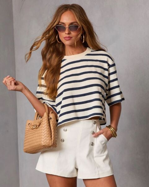 BLACK-ECRU-STRIPED T-SHIRT