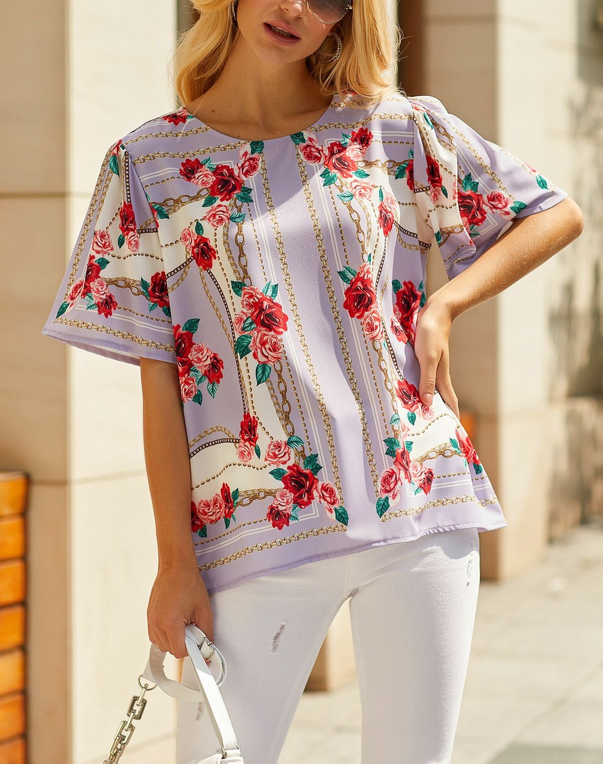 LILAC-FLORAL BLOUSE