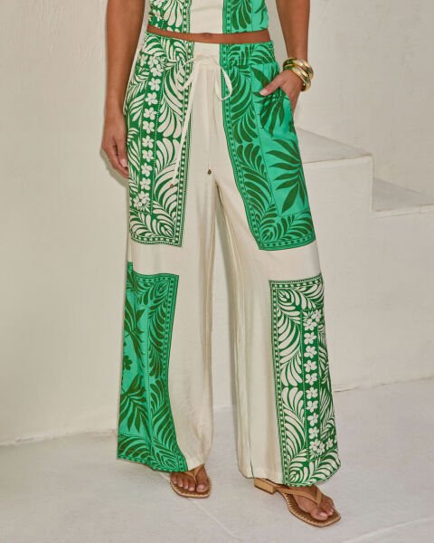 ECRU-GREEN-FLORAL PANTS