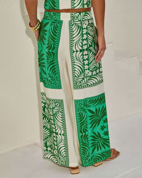 ECRU-GREEN-FLORAL PANTS