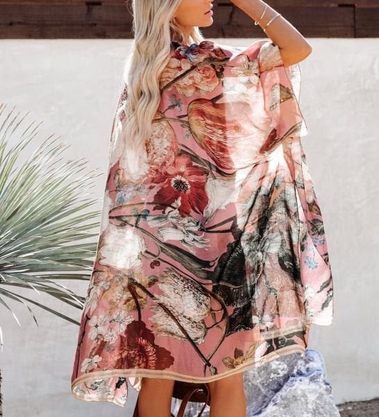 BROWN-ECRU-PRINTED KİMONO