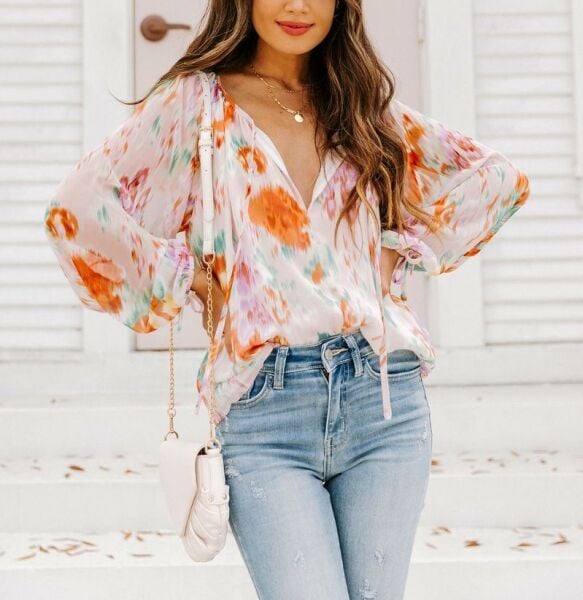 ECRU-FLORAL BLOUSE