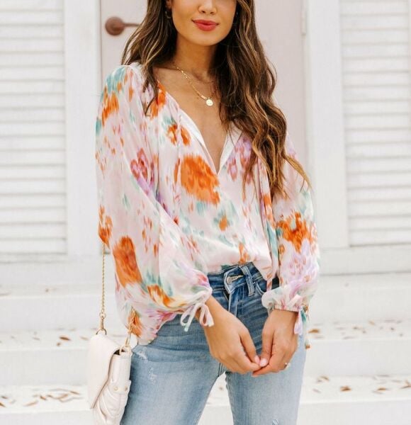 ECRU-FLORAL BLOUSE