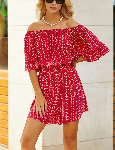 FUSCHIA-ECRU-PRINTED ROMPER