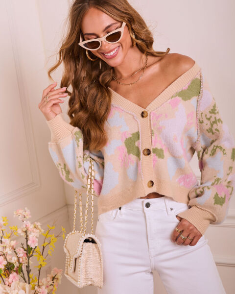 PINK-GREEN CARDIGAN L - PINK-GREEN
