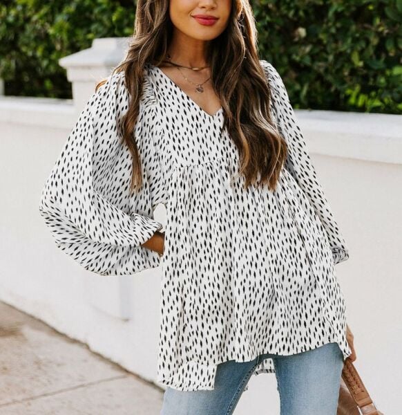 ECRU-BLACK-PRINTED BLOUSE