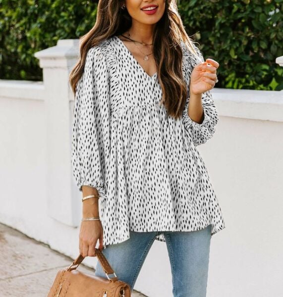 ECRU-BLACK-PRINTED BLOUSE