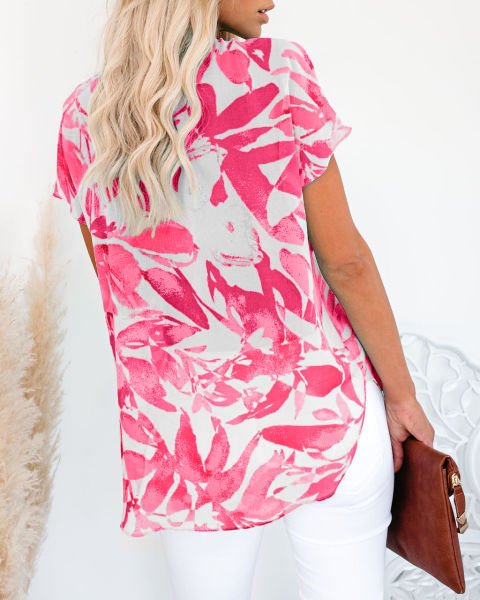 ECRU-FUSCHIA-PRINTED BLOUSE