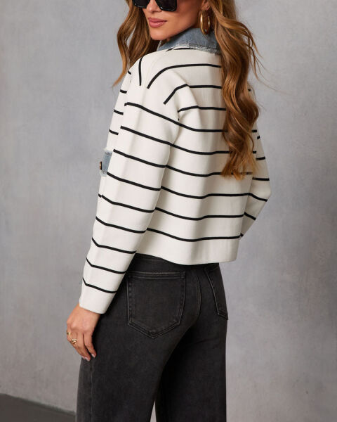 WHITE-BLACK-INDIGO CARDIGAN