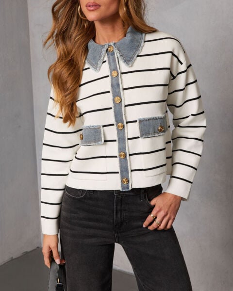 WHITE-BLACK-INDIGO CARDIGAN