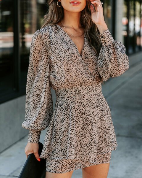 Kleid Braun-Schwarz-Leopard Nd25337