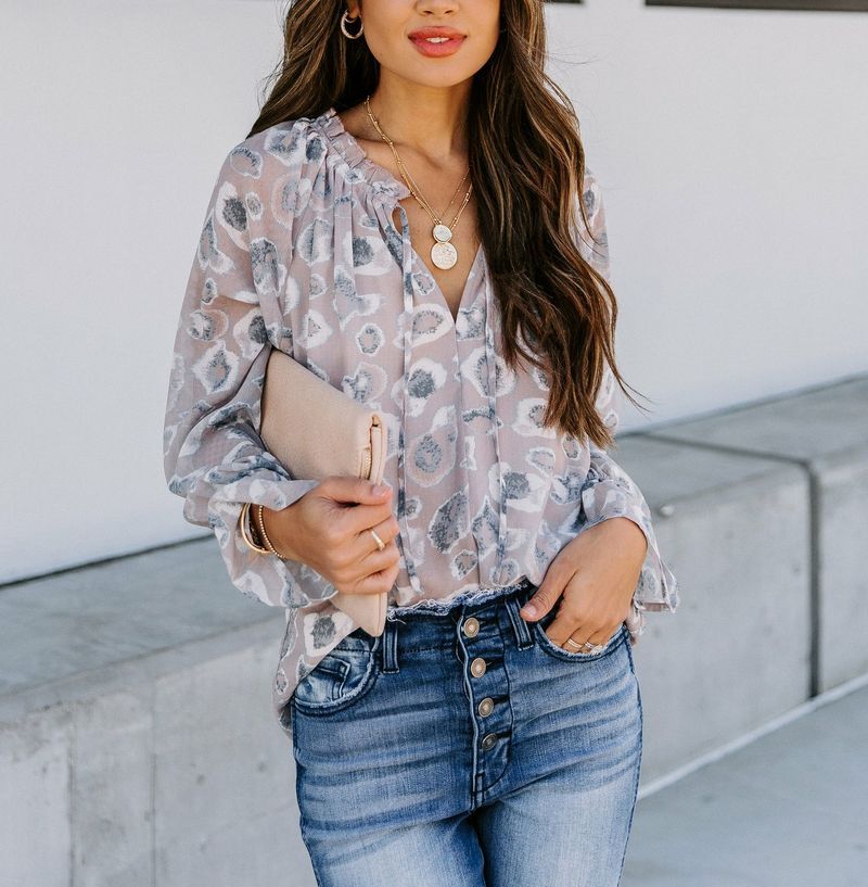 GREY-FLORAL BLOUSE