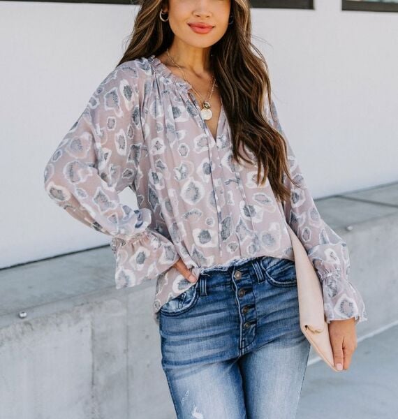 GREY-FLORAL BLOUSE