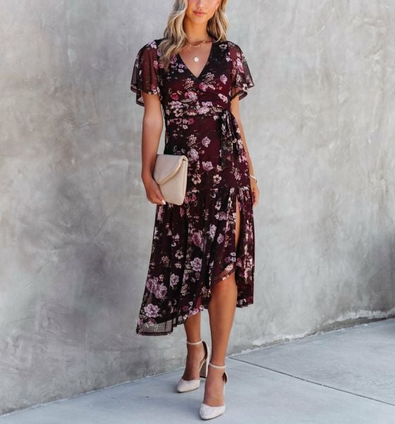 Dress Burgundy-Floral Nd25348