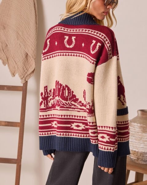 NAVY-STONE-RED CARDIGAN