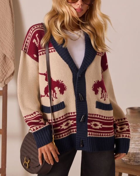 NAVY-STONE-RED CARDIGAN