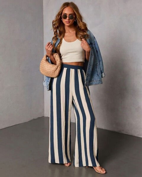 NAVY-CREAM-STRIPED PANTS