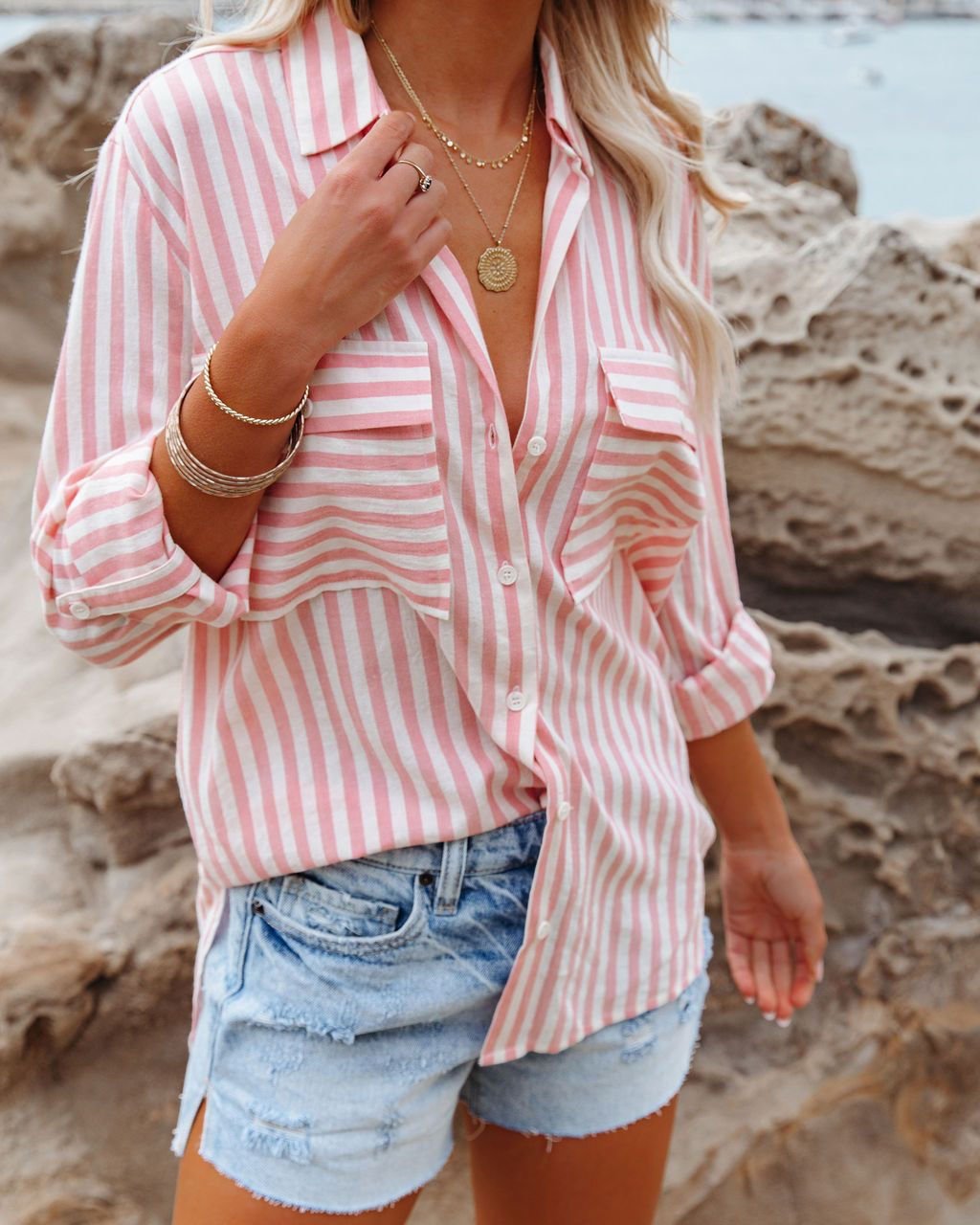 WHITE-PINK-STRIPED GÖMLEK