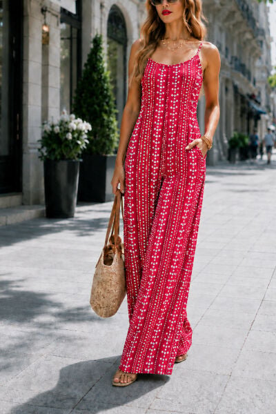 FUSCHIA-ECRU-PRINTED JUMPSUIT
