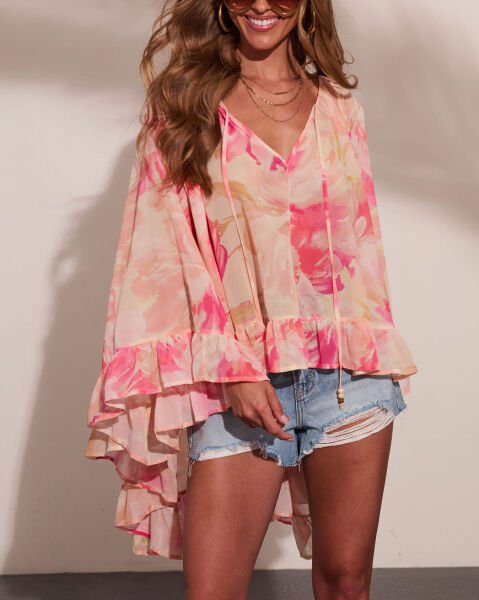 CREAM-PINK-FLORAL TUNIC-TOP