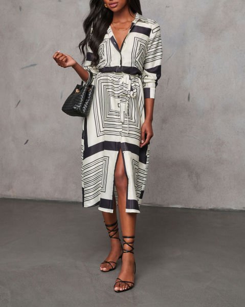 ECRU-BLACK-PRINTED DRESS