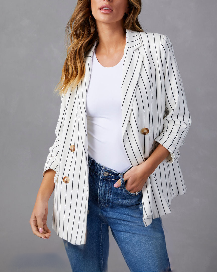 WHITE-GREY-BLAZER JACKET