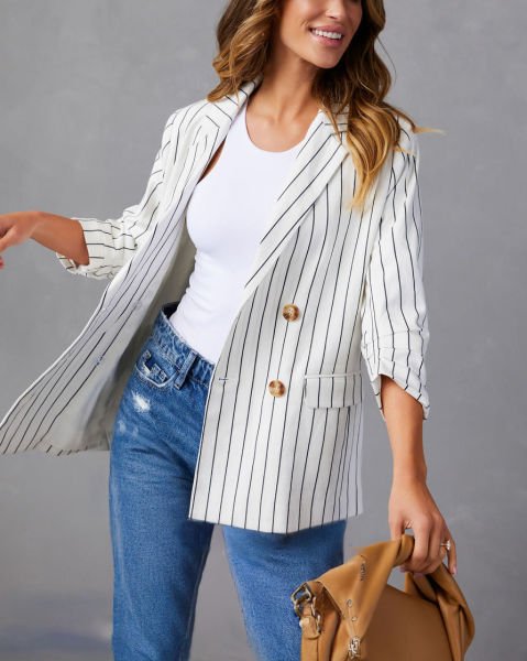 WHITE-GREY-BLAZER JACKET