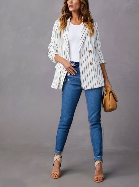 WHITE-GREY-BLAZER JACKET