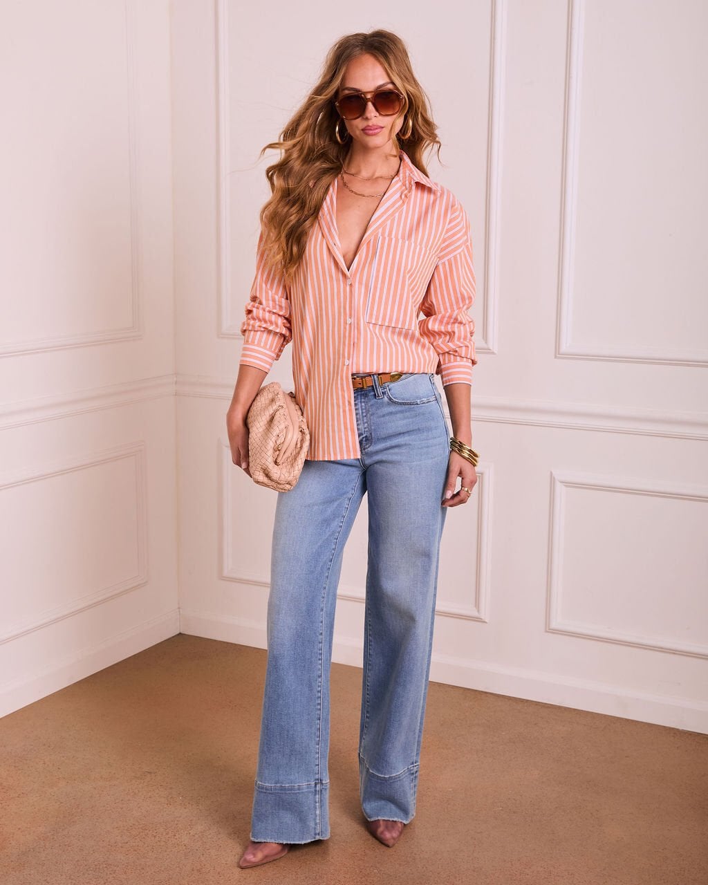 SALMON-ECRU-STRIPED SHIRT