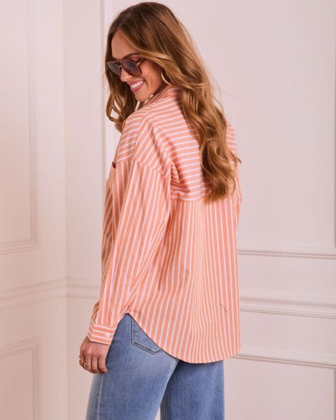 SALMON-ECRU-STRIPED SHIRT