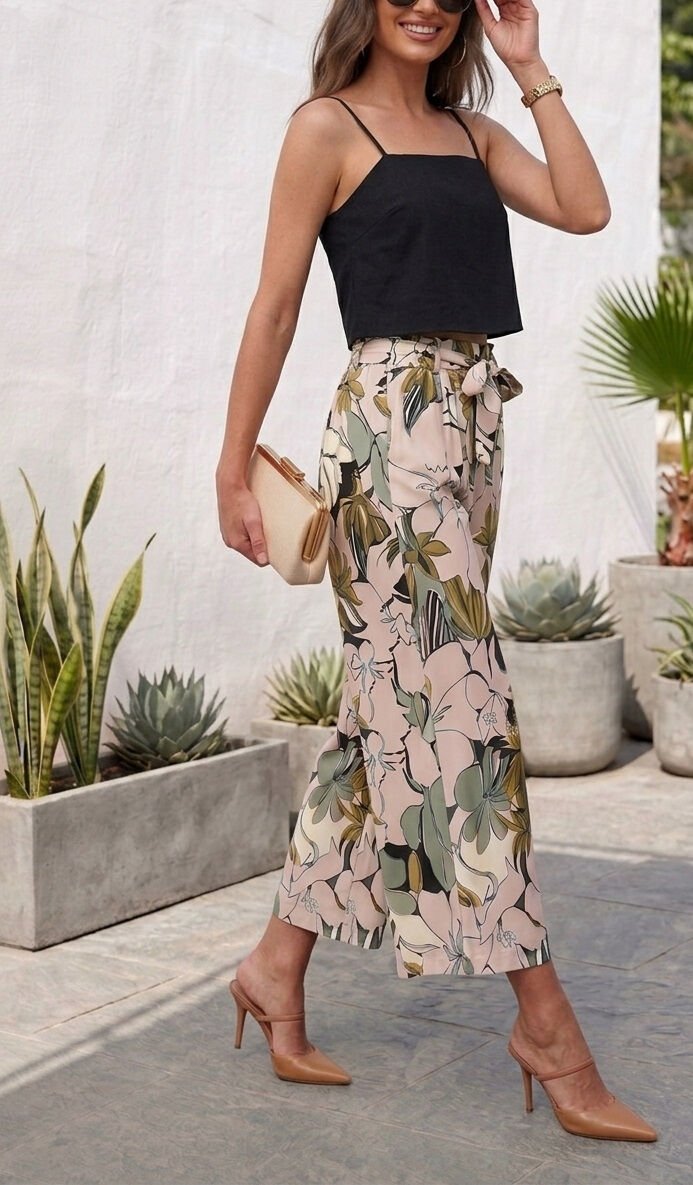 ECRU-PINK-FLORAL PANTS