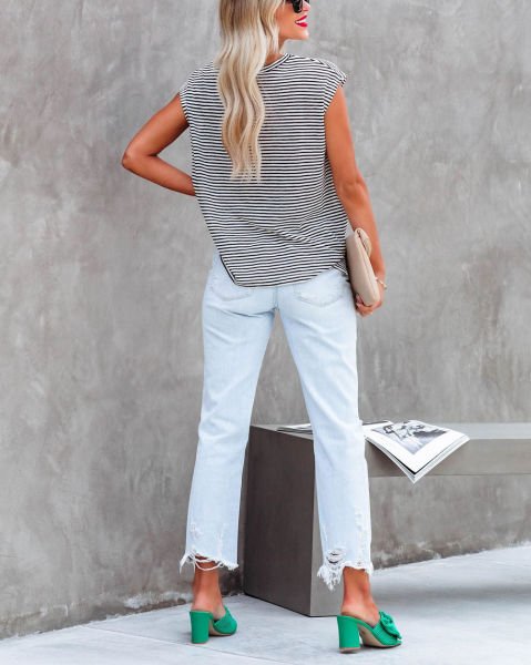 BLACK-WHITE-STRIPED KOLSUZ BLUZ