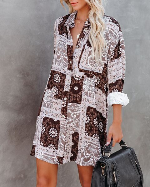 BROWN-ECRU-PATCHWORK-DRESS