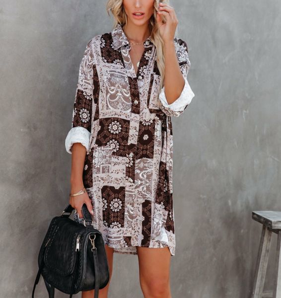 BROWN-ECRU-PATCHWORK-DRESS