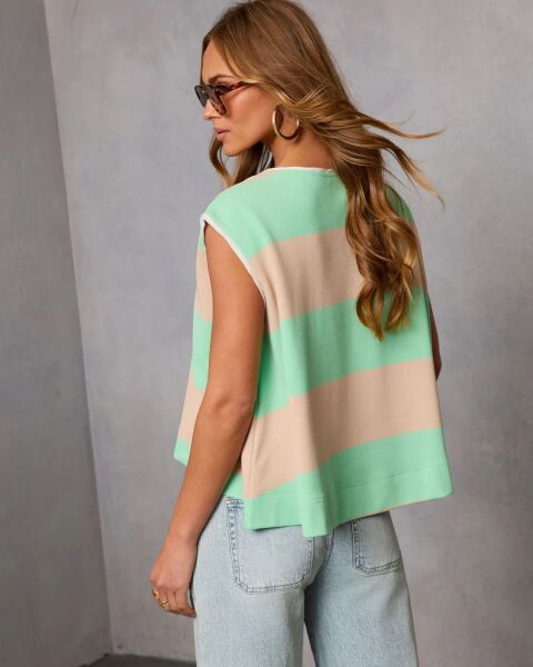 MINT-BEIGE-STRIPED T-SHIRT