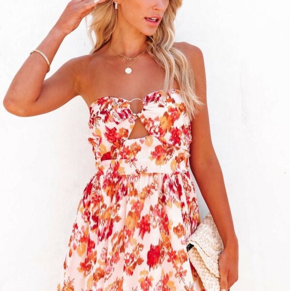 ECRU-RED-FLORAL DRESS