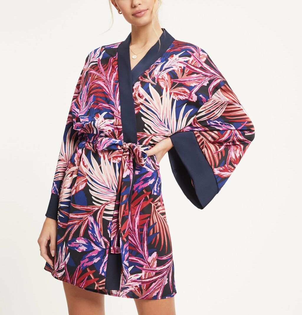 Pınk-Navy-Floral Kımono