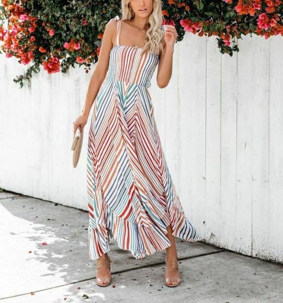 MULTICOLOR-STRIPED ELBİSE